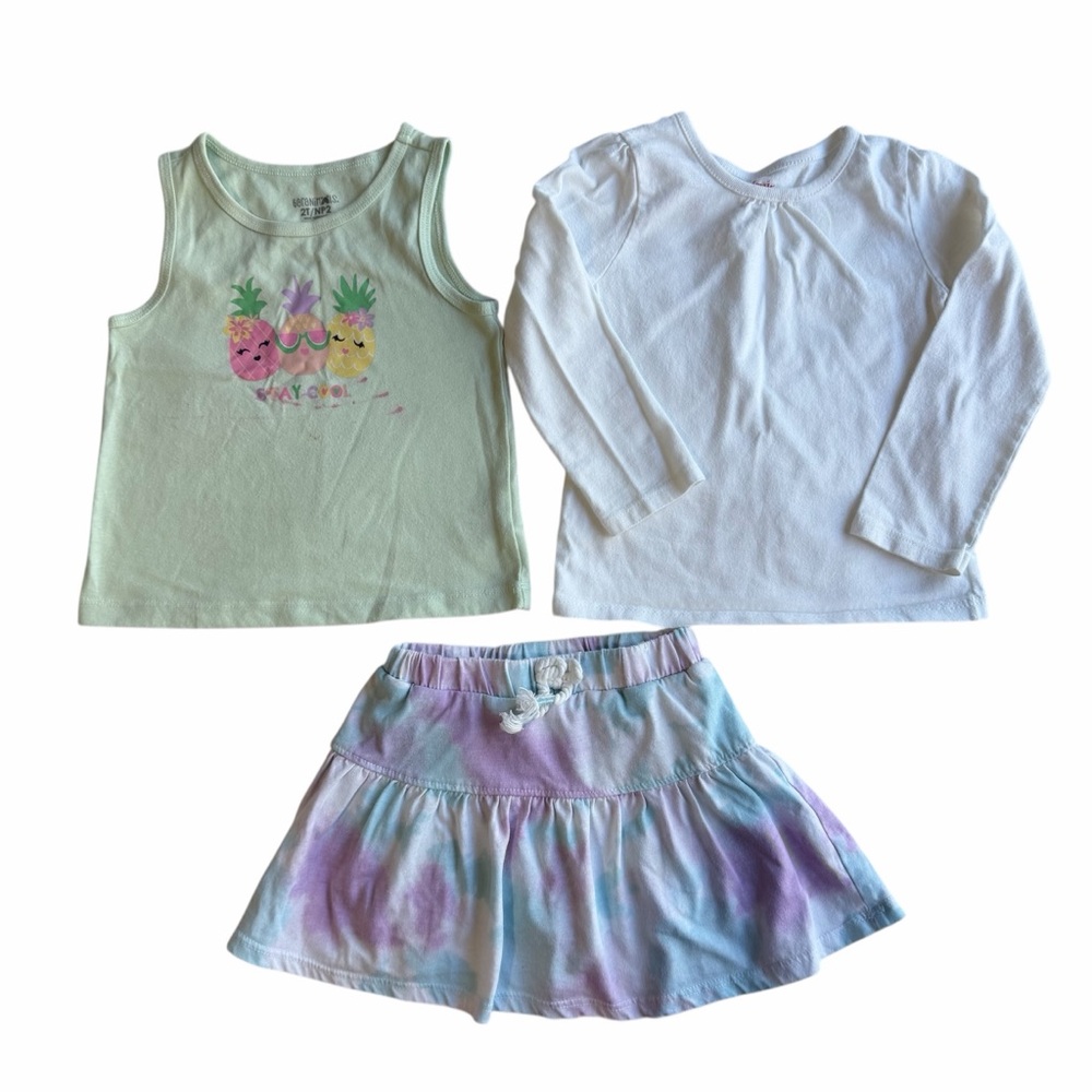 Bundle of 3 Pc Tank Top , Tie-Dye Skirt And Long Sleeve Tee Size 2T